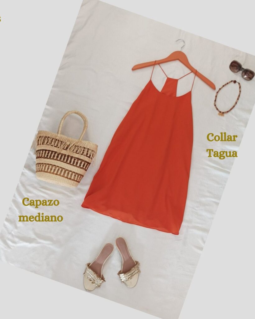 Capazo boho con flecos y Choker de tagua
